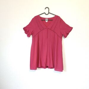 Blue Rain Magenta Pink V-Neck Tunic Top Blouse Size M